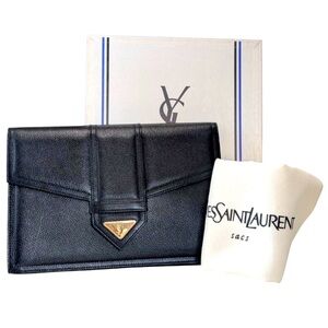 YSL Yves Saint Laurent Clutch Second Bag Purse Leather Black Vintage YSL